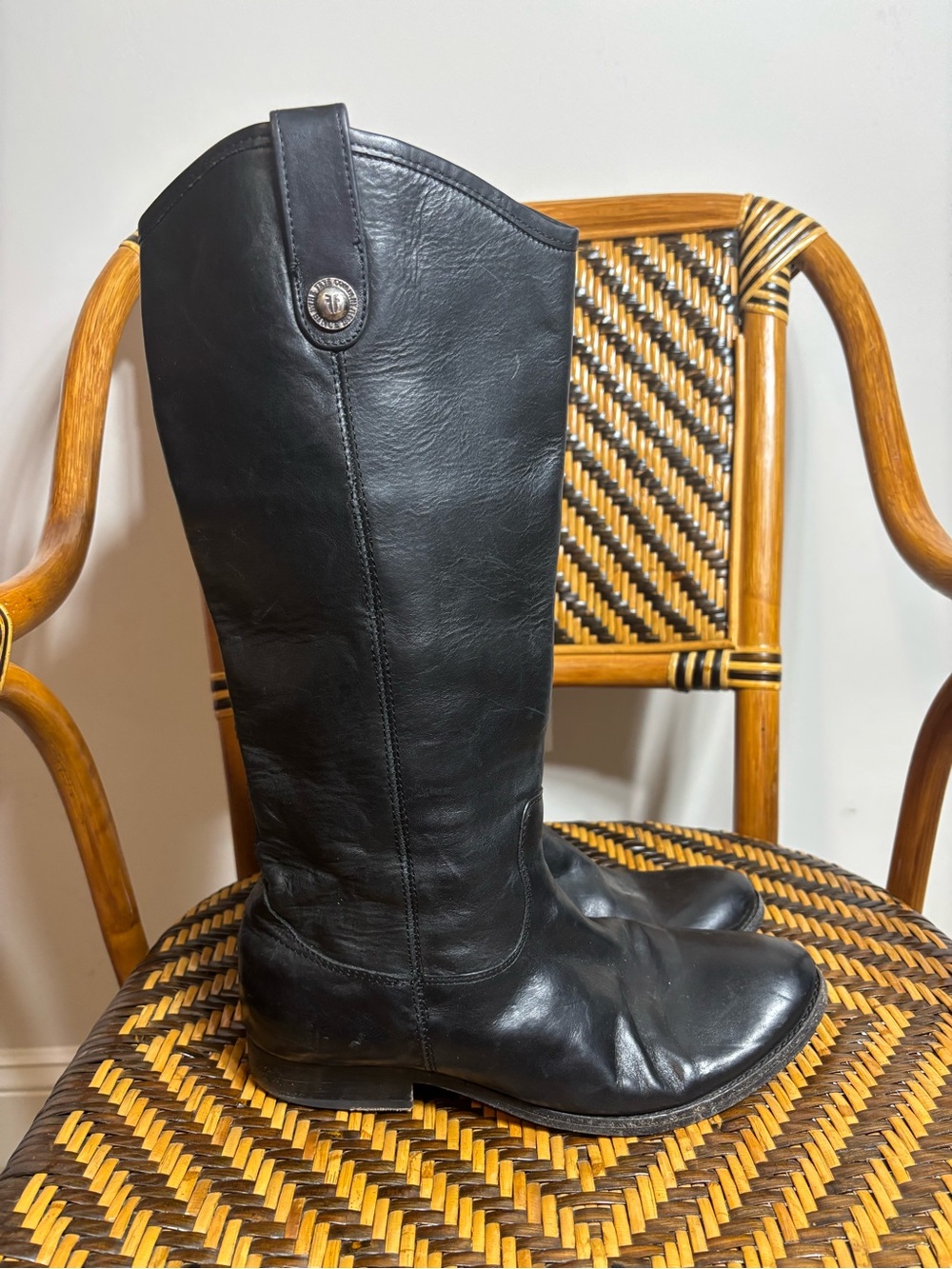 Frye Melissa 77167 Black Leather Button Riding Boots 9B